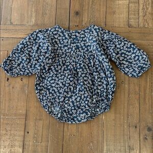 Rylee + Cru Gwen bubble romper 3-6 months blue Navy and Cream Floral
